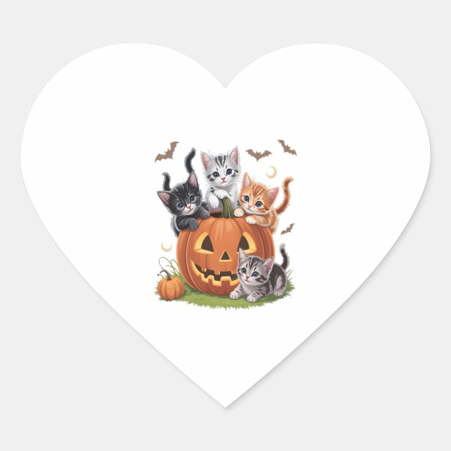 90s Cat Pumpkin Halloween Floral Spooky Season Heart Sticker (Front)