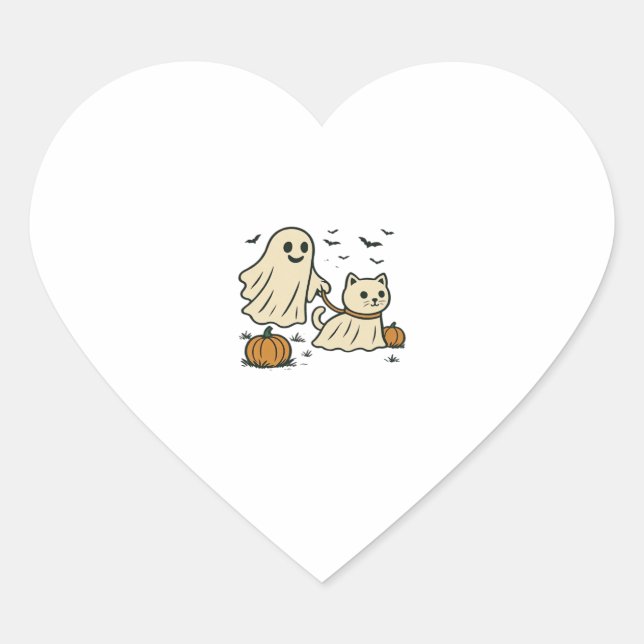 90s Cat Pumpkin Halloween Floral Spooky Season Heart Sticker (Front)