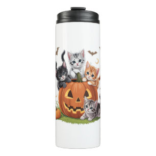 90s Cat Pumpkin Halloween Floral Spooky Season Thermal Tumbler
