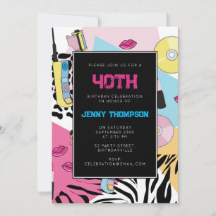 90's Colourful Retro 1990's Birthday Party Ninetie Invitation