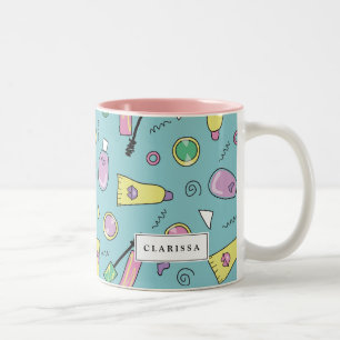 90s Cosmetics Pattern   Custom Name Two-Tone Coffee Mug