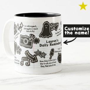 90s Daily Inspirations Doodle Collage Custom Name Two-Tone Coffee Mug