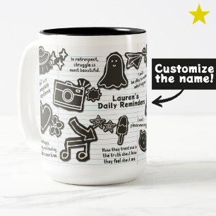 90s Daily Inspirations Doodle Collage Custom Name Two-Tone Coffee Mug