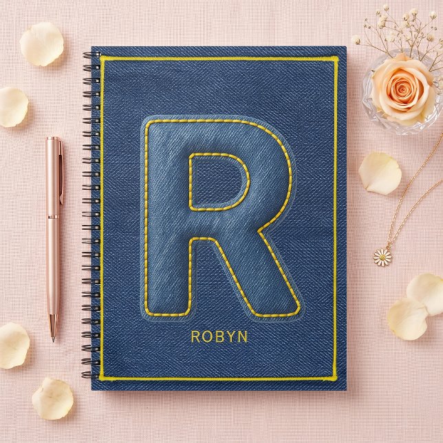 90s Faux Blue Denim Yellow Stitch Monogram R Notebook (Creator Uploaded)