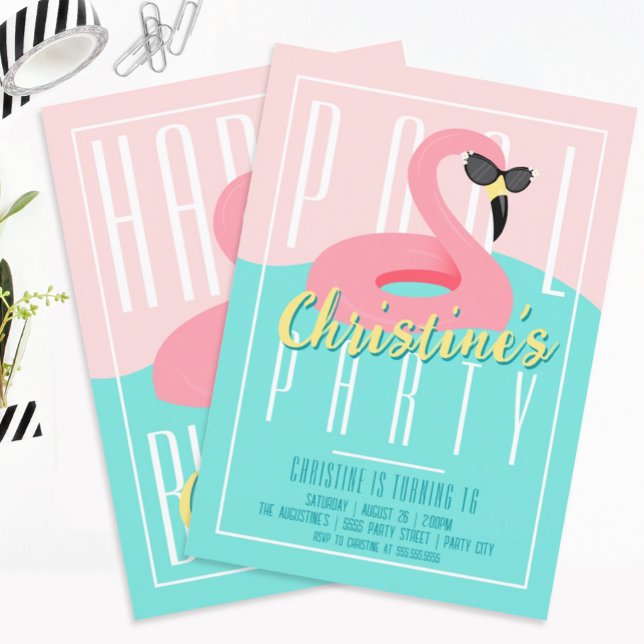 90s Flamingo Pool Party Invitation (Creator Uploaded)