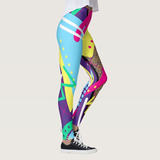 90's Geometrical Pattern, Nineties Retro Colours Leggings (Right)