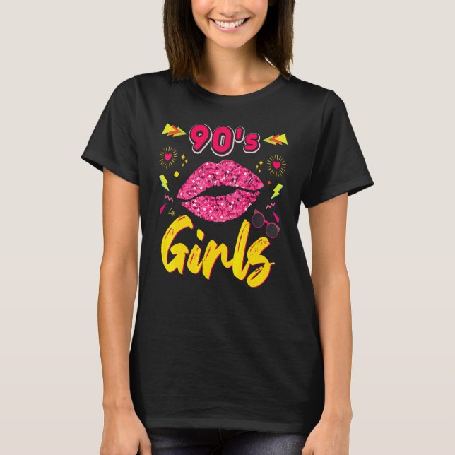 90s Girls  Retro 80's Girls Lip Lipstick Kiss Part T-Shirt (Front)