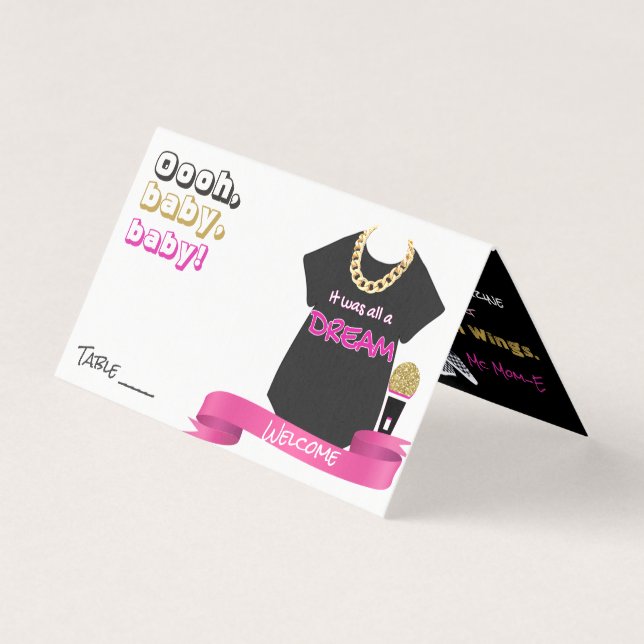 90's Hip Hop Baby Shower {Girl} Table Place Cards (Front)