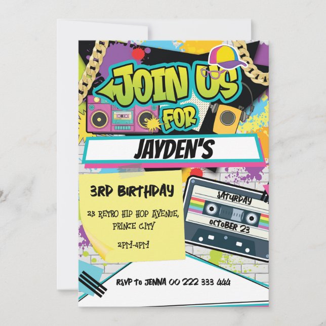 90s Hip Hop Birthday Retro Party Invitation (Front)