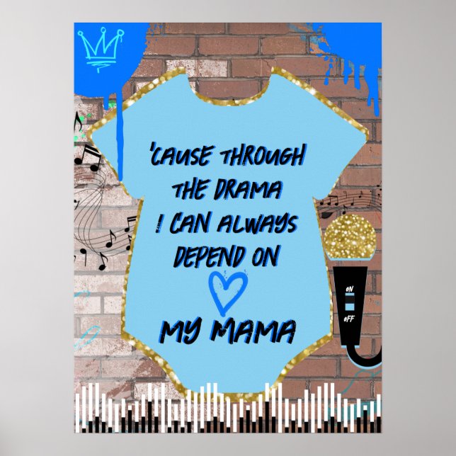90's Hip Hop Blue & Gold 1st Birthday/Baby Shower Poster (Front)