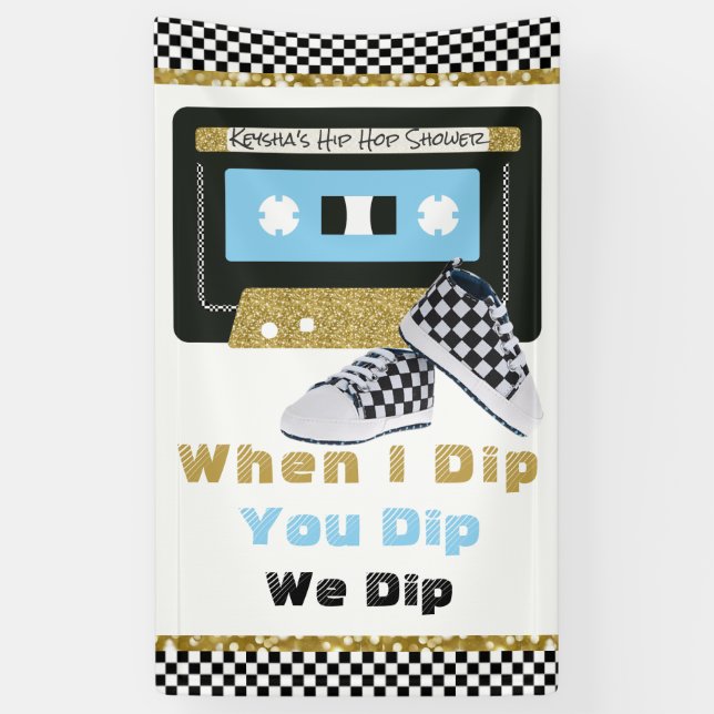 90's Hip Hop BOY Baby Shower| Blue & Gold Banner (Vertical)