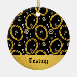 90's Hip Hop Rap Music Gold Cuban Link Chain Ceramic Tree Decoration