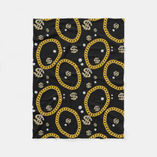  90's Hip Hop Rap Music Gold Cuban Link Chain Fleece Blanket