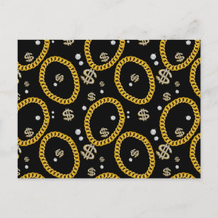  90's Hip Hop Rap Music Gold Cuban Link Chain Holiday Postcard