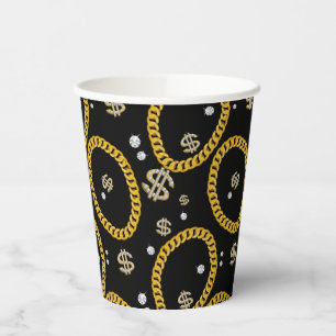  90's Hip Hop Rap Music Gold Cuban Link Chain Paper Cups