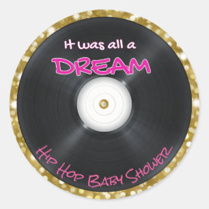 90's Hip Hop Record  Pink & Gold Glitter Retro Classic Round Sticker