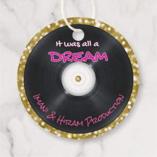 90's Hip Hop Record  Pink & Gold Glitter Retro Favour Tags