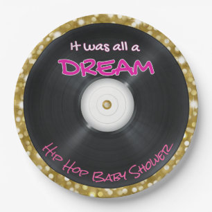 90's Hip Hop Record  Pink & Gold Glitter Retro Paper Plate