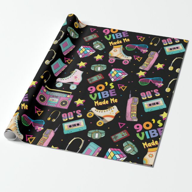 90's Hip Hop Vibes Retro Made Me Pattern Wrapping Paper (Unrolled)