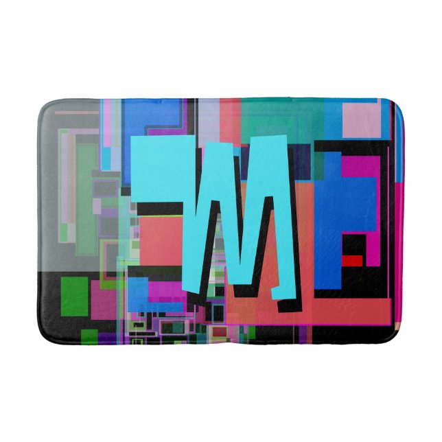 90s Inspired Colourful Geometric Monogram Bath Mat (Front)