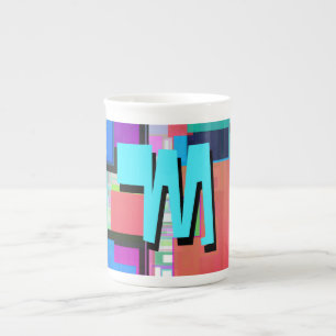 90s Inspired Colourful Geometric Monogram Bone China Mug