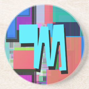 90s Inspired Colourful Geometric Monogram Coaster