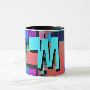 90s Inspired Colourful Geometric Monogram Mug