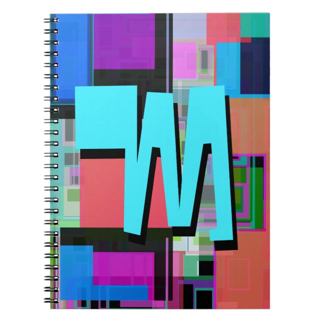90s Inspired Colourful Geometric Monogram Notebook (Front)