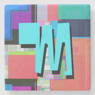 90s Inspired Colourful Geometric Monogram Stone Coaster