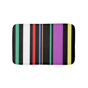 90s Inspired Multi Colour Black Bold Modern Stripe Bath Mat