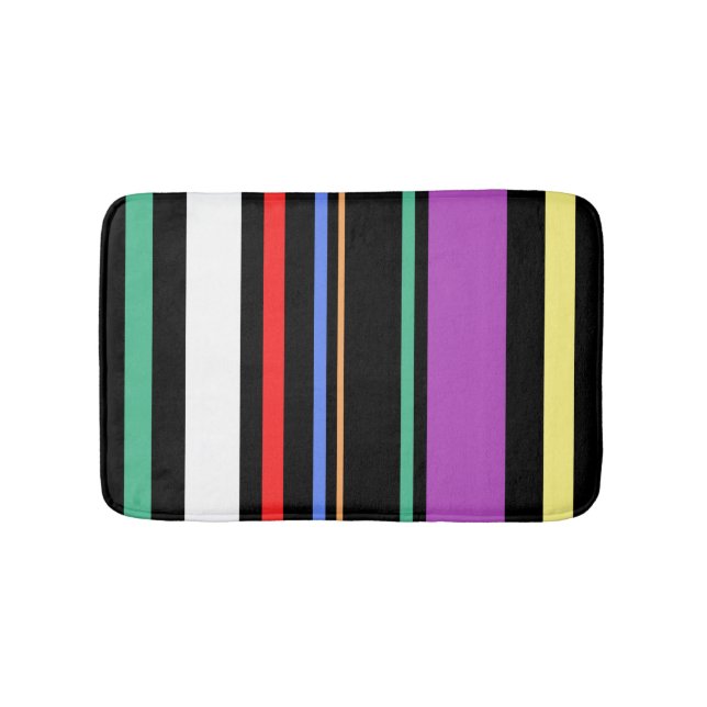 90s Inspired Multi Colour Black Bold Modern Stripe Bath Mat (Front)