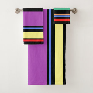90s Inspired Multi Colour Black Bold Modern Stripe Bath Towel Set