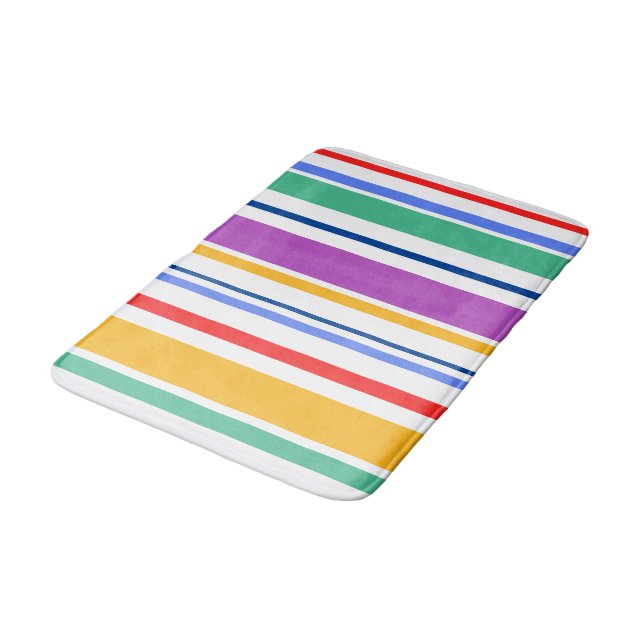 90s Inspired Multi Colour Bright Modern Stripes Bath Mat (Angled)