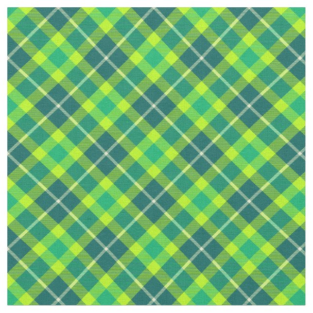 90s Inspired Slanted Plaid Bright Green Pattern Fabric (Close Up)