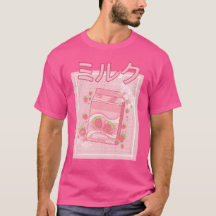 90S Japanese aii Strawberry Milk Shake Carton retr T-Shirt