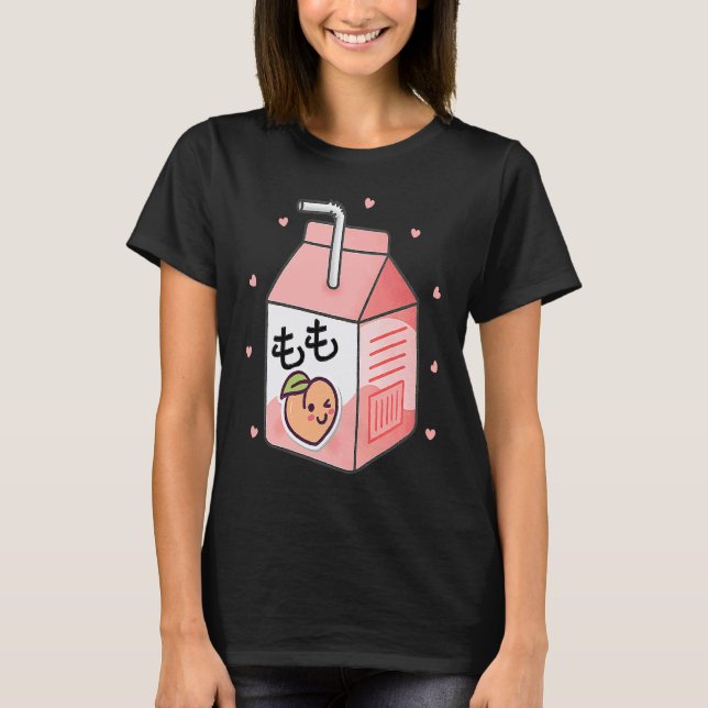 90s Japanese Otaku Aesthetic Peach Juice Box Cute T-Shirt (Front)