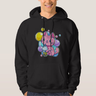 90s Kawaii Pink Pastel Chibi Cat Kitten Drinking B Hoodie