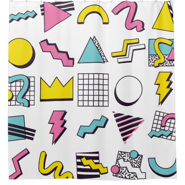 90's Memphis: Pop Design Elements. Shower Curtain (Front)