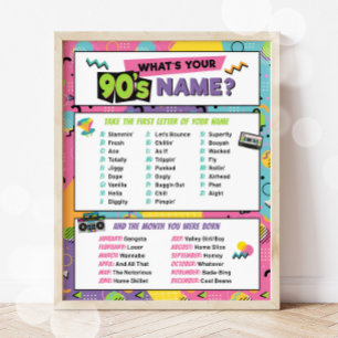 90s Name Game Party Sign Memphis Pattern