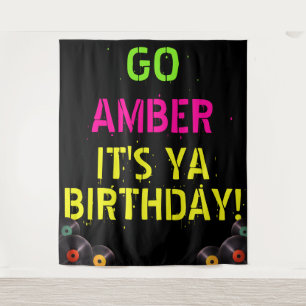 90's Neon Colours Hip Hop Birthday Photo Backdrop Tapestry