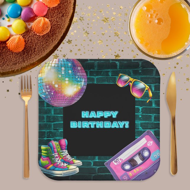 90s Neon Disco Birthday Paper Plate (Creator Uploaded)
