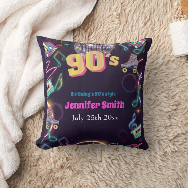 90's Neon Disco Vibes Retro Stytle Cushion (Blanket)