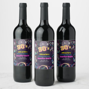 90's Neon Disco Vibes Retro Stytle Wine Label