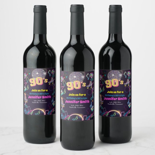 90's Neon Disco Vibes Retro Stytle Wine Label (Bottles)