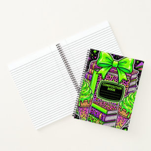 90s Neon Pink Leopard Print Composition Notebook