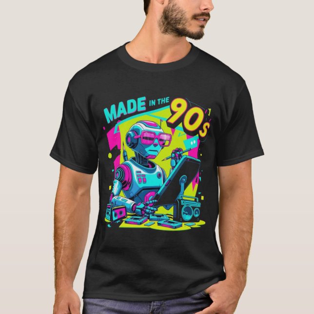  90s Neon Robot Designer Retro T-Shirt (Front)
