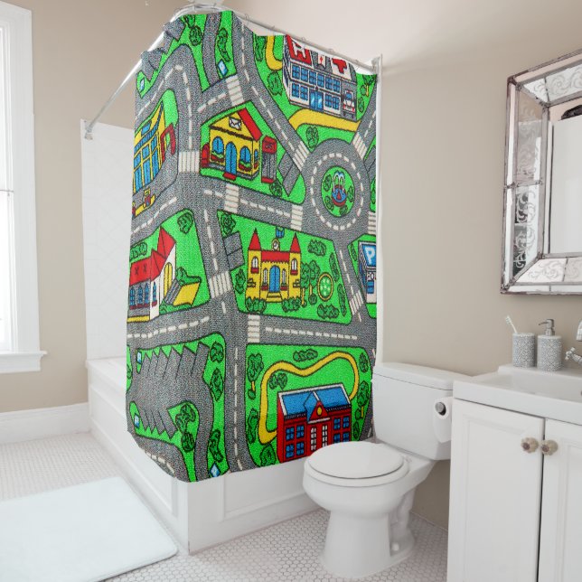 90s nostalgia, nostalgic track carpet Car Road Shower Curtain (In Situ)