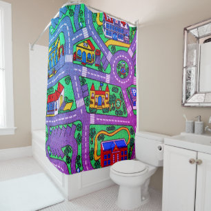 90s nostalgia, nostalgic track carpet Car Road Shower Curtain