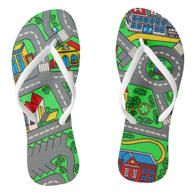 90s nostalgia, nostalgic track carpet Car Road Soc Flip Flops (Footbed)