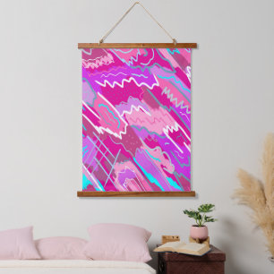 90s Nostalgia Pop Art in Magenta Hanging Tapestry